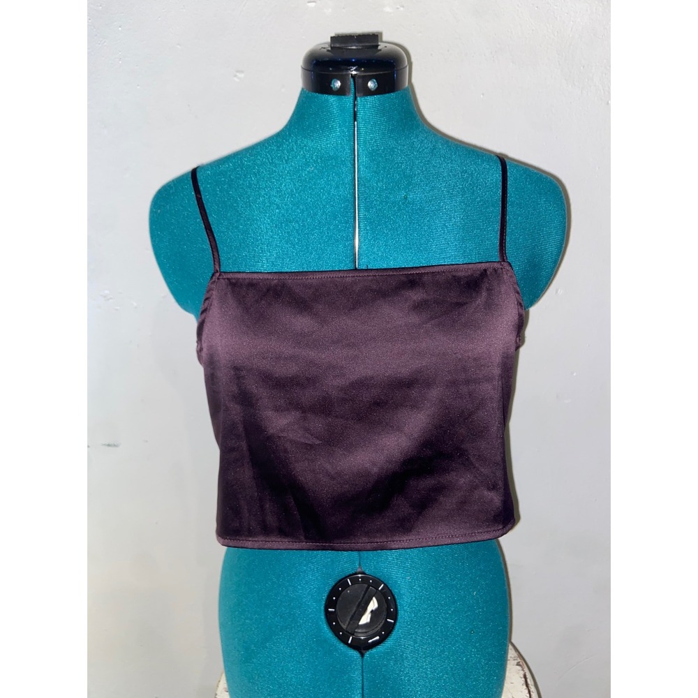 Forever 21 Festival Sleek Y2K Grunge Dark Purple Satin Square Neck Cami Crop Top